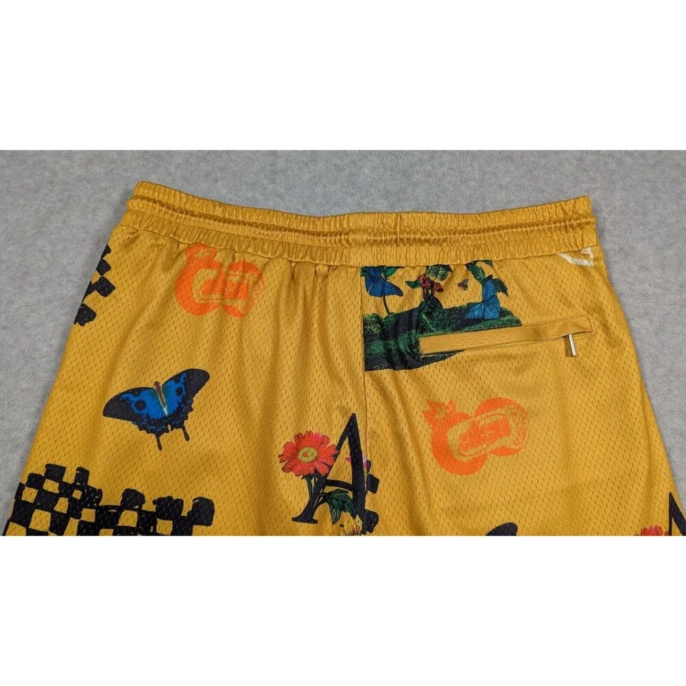 Almost Someday Men Shorts XL Floral Art Mesh Drawstring Retro Relax Fit‎